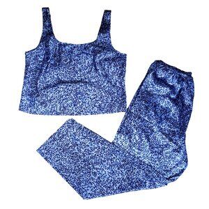 Victoria's Secret New Silky 2 Piece Matching Pajama Set with Long Pants Blue Flo